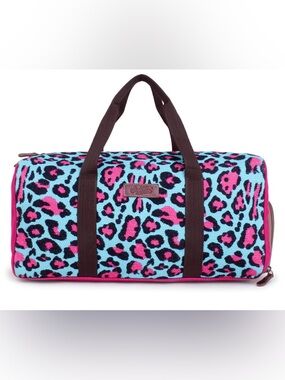 Sixtease Up-cycled Canvas Duffle Bag Leopard Print Adjustable Shoulder Strap